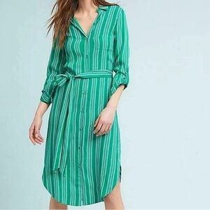Maeve by Anthropology Green and White striped midi dress.